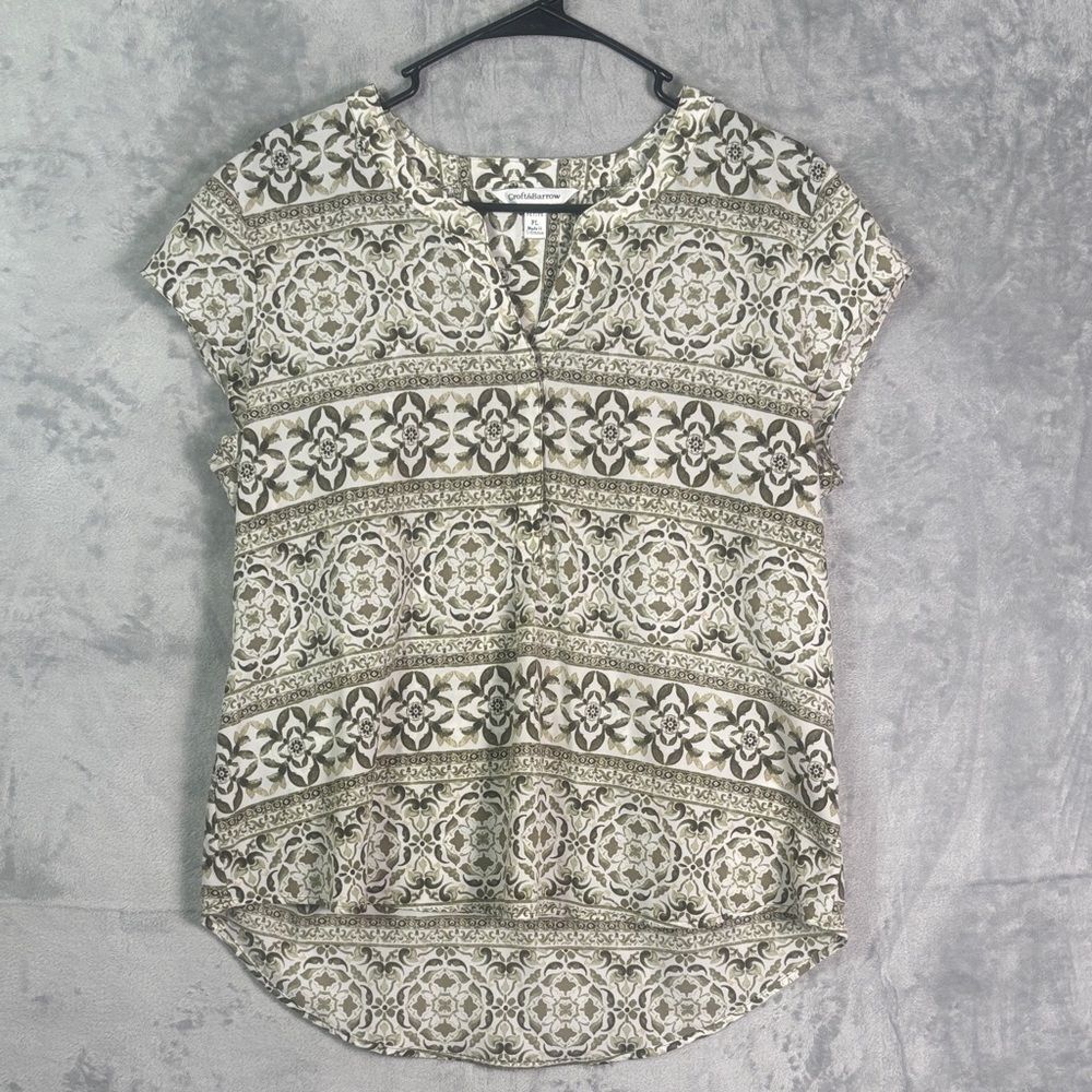 Croft & Barrow Green Floral Short Sleeve Top Blouse Size Large Petite